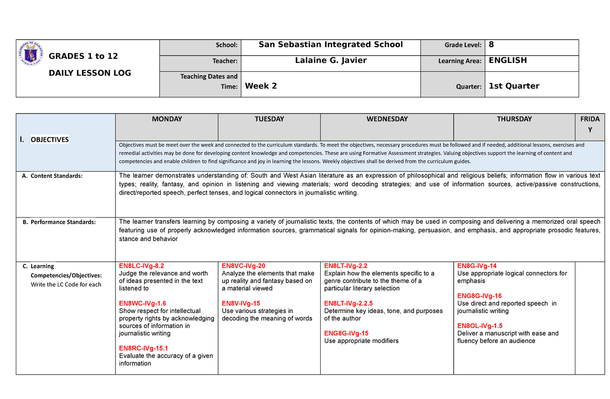 427732361-English-dll - GRADES 1 To 12 DAILY LESSON LOG School: San ...