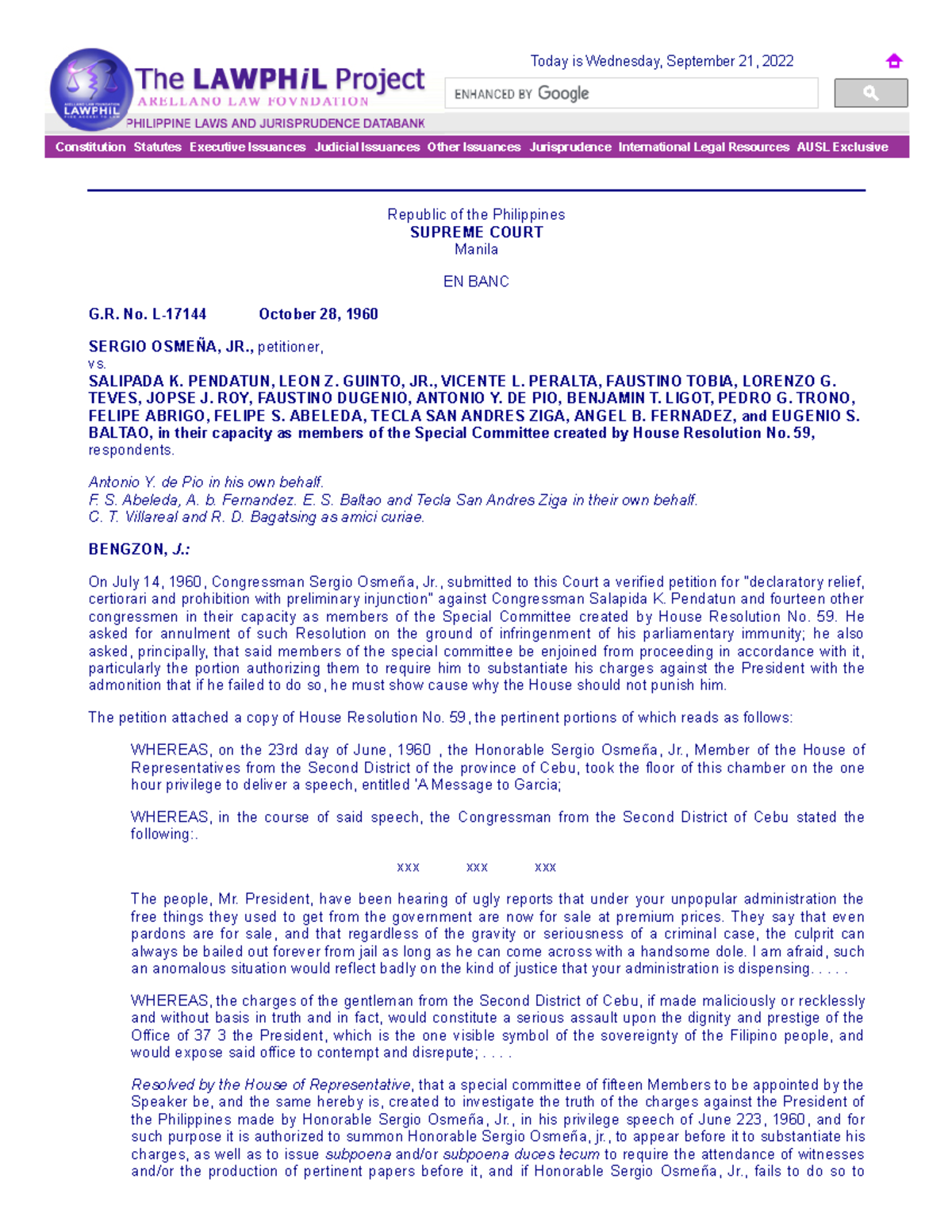 13 G.R. No. L17144 Full text Constitution Statutes Executive