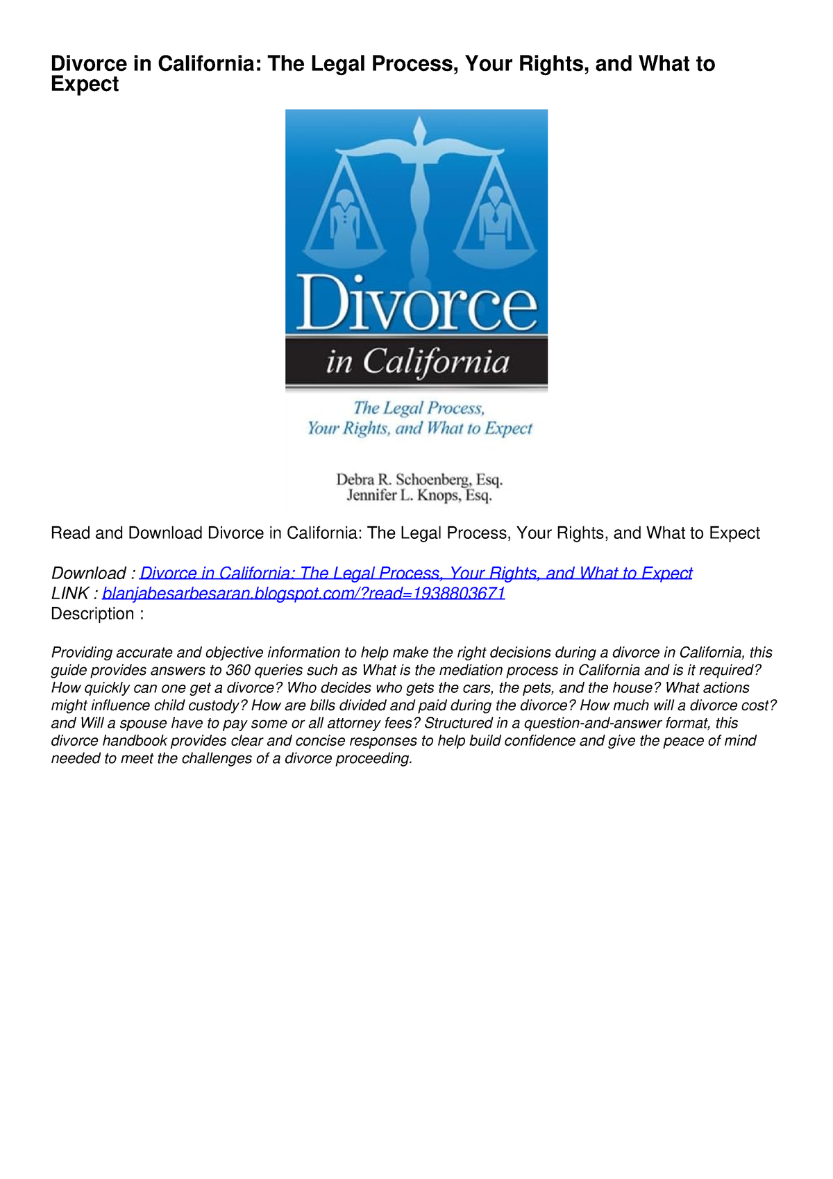 [PDF] DOWNLOAD FREE Divorce In California: The Legal Process, Your ...