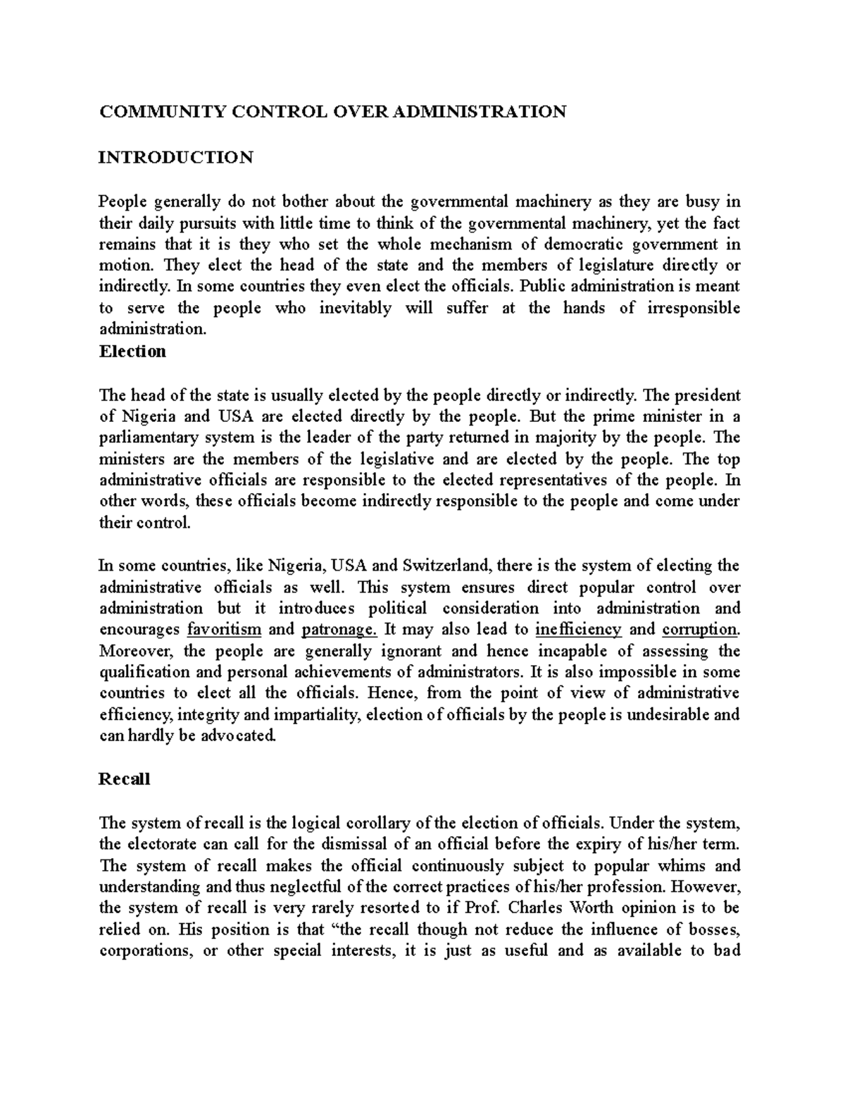 Community Control Over Administration - COMMUNITY CONTROL OVER ...
