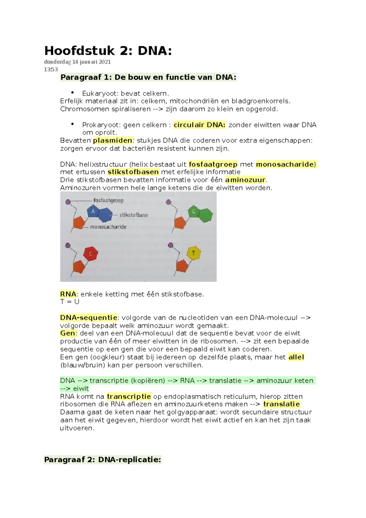 Hoofdstuk 2 DNA Havo 5 - Hoofdstuk 2: DNA: Donderdag 14 Januari 2021 13 ...