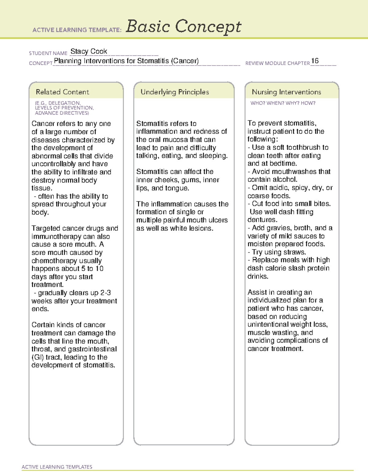 ATI Basic Concept - Stomatitis (Planning Interventions) - ACTIVE ...