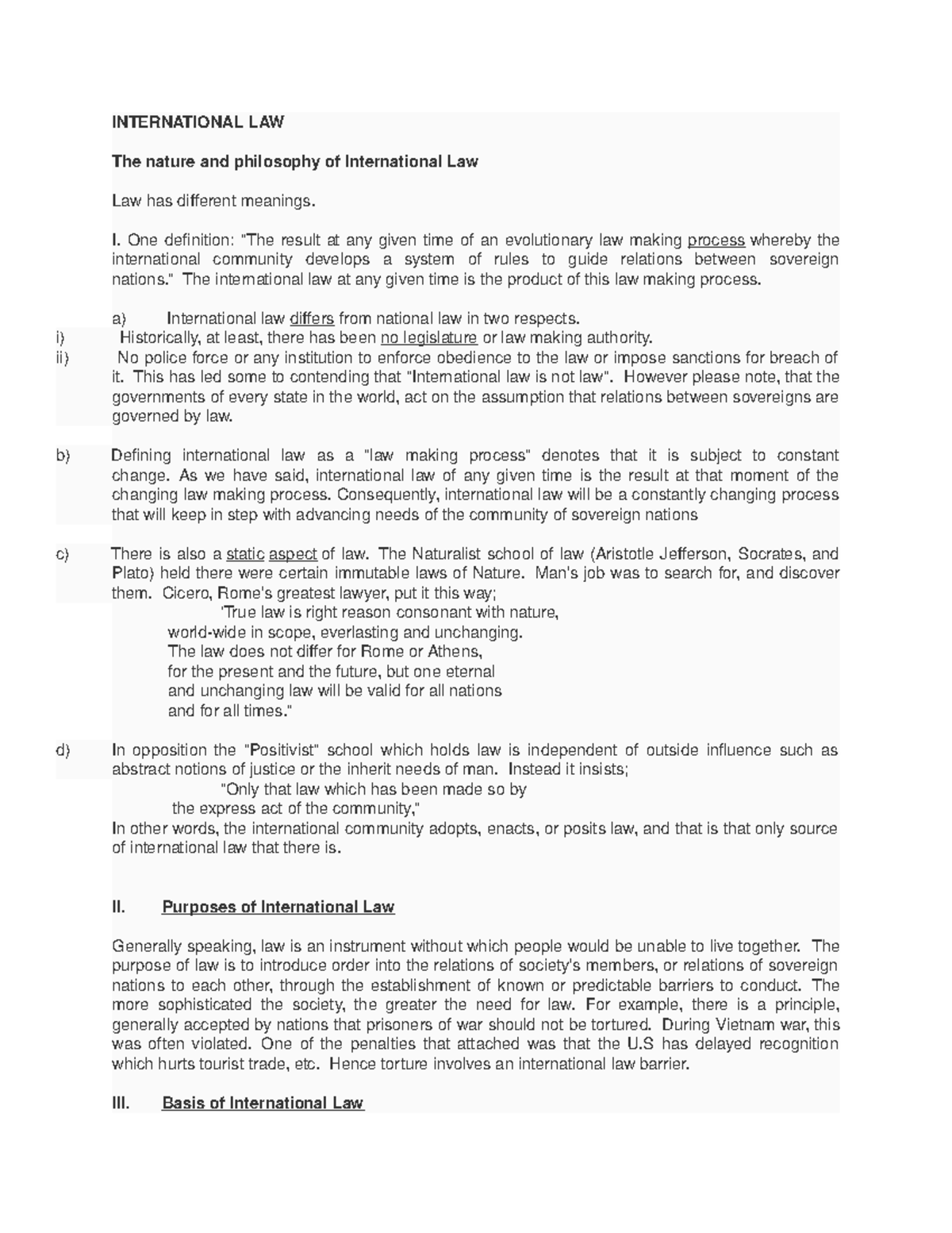 International LAW - Lecture notes 1 - INTERNATIONAL LAW The nature and ...