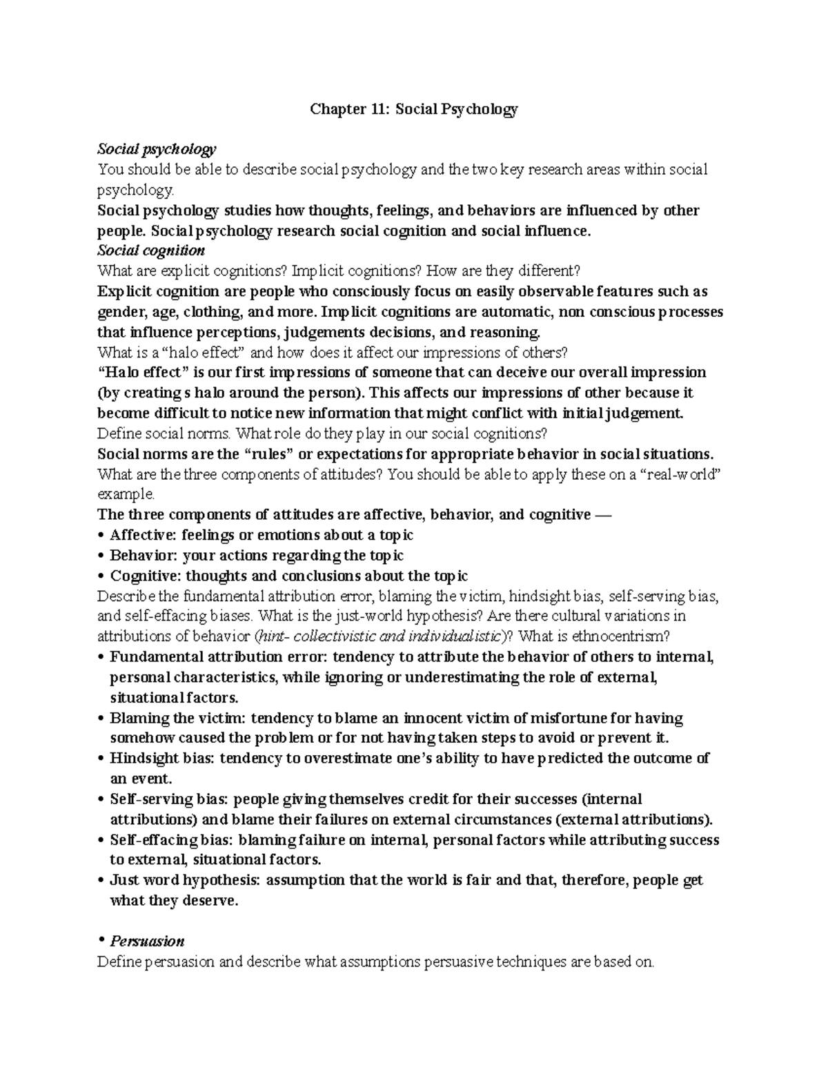PSYC 102 Exam 3 Study Guide - Chapter 11: Social Psychology Social ...