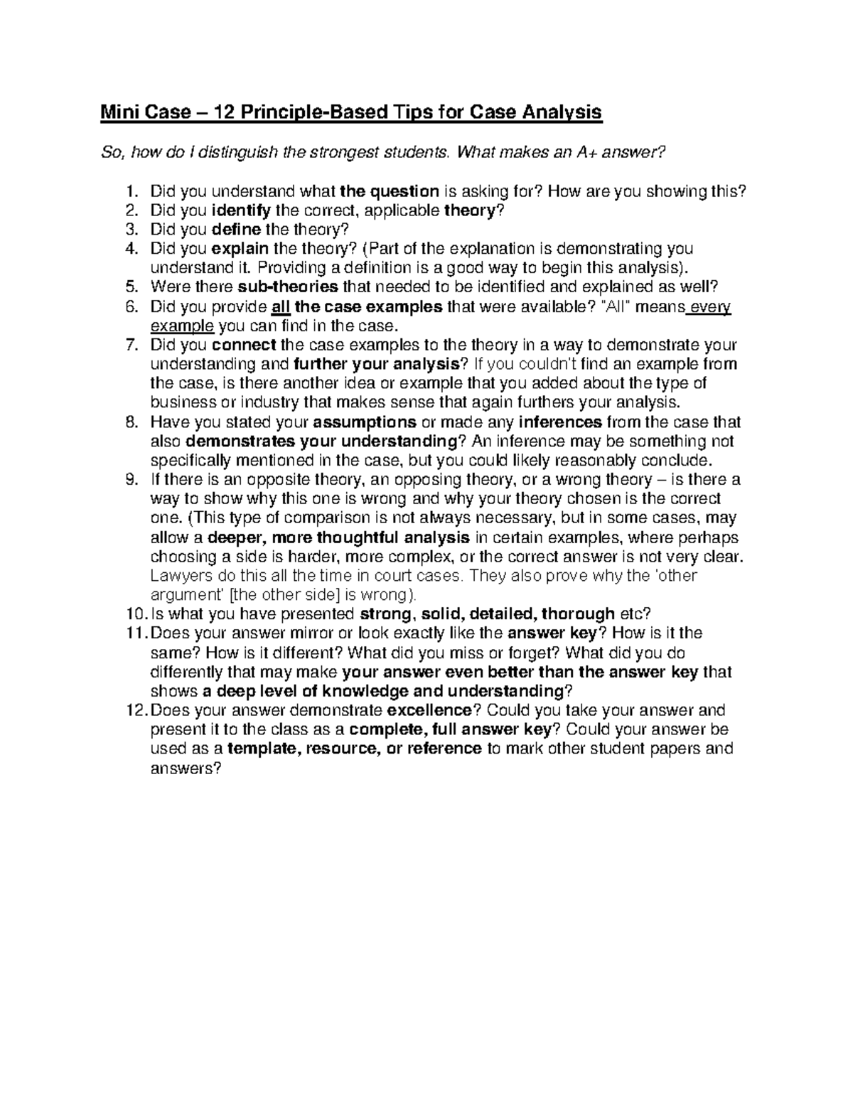 Mini Case – 12 Principle-Based Tips for Case Analysis - Mini Case – 12 ...