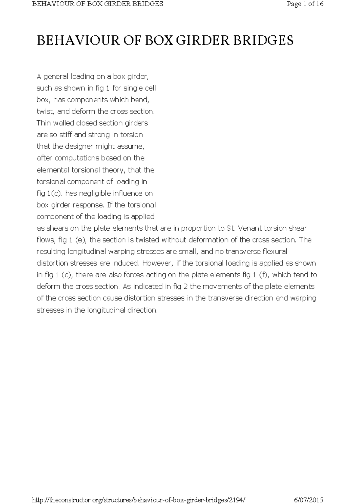 Behaviour of box girder br - BEHAVIOUR OF BOX GIRDER BRIDGES A general ...