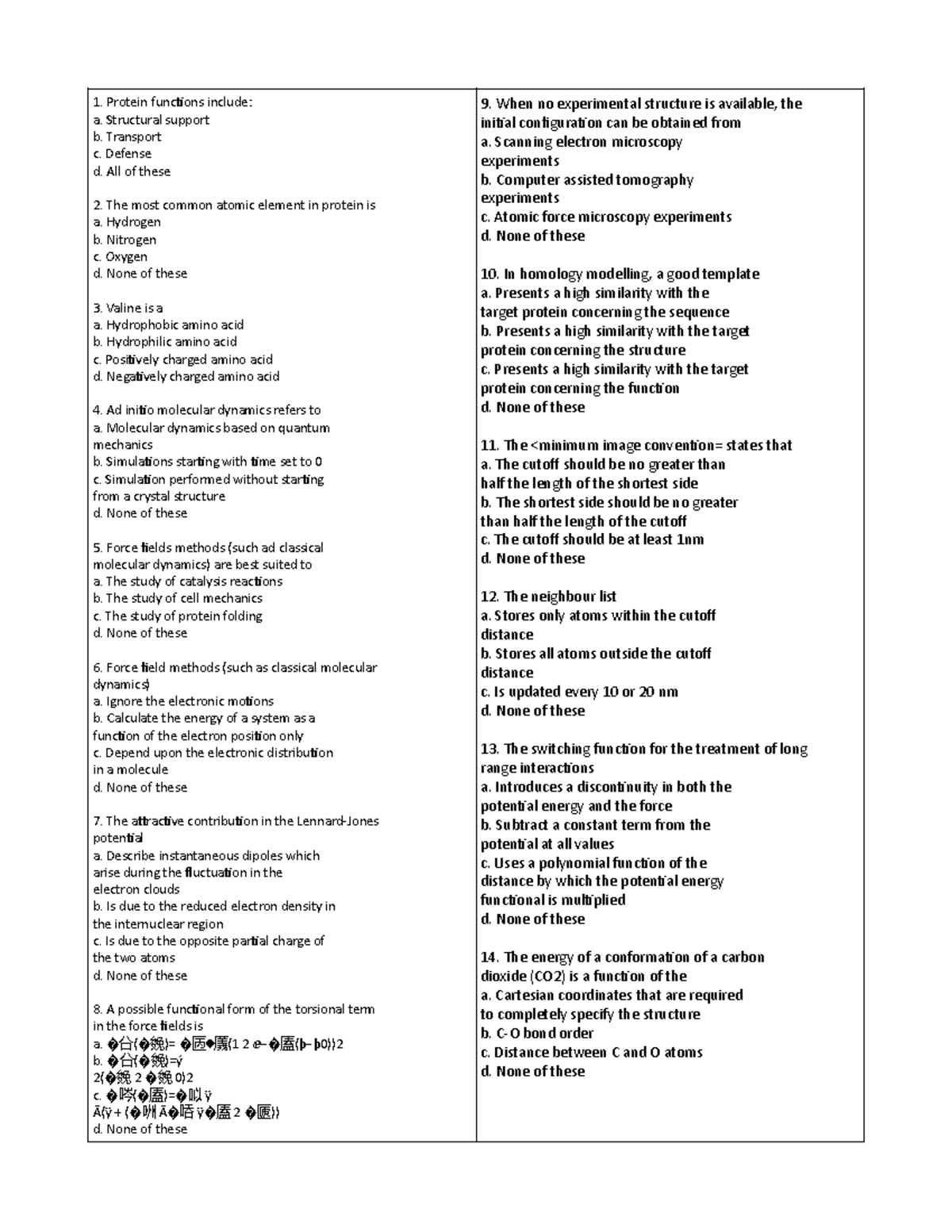 biomolecular modelling exam questions - 1. Protein functions include: a ...