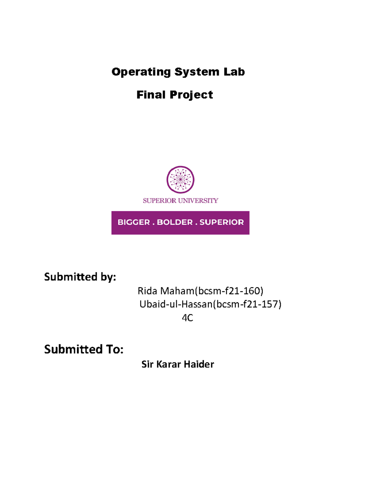 Os final project - Operating System Lab Final Project Submitted by ...