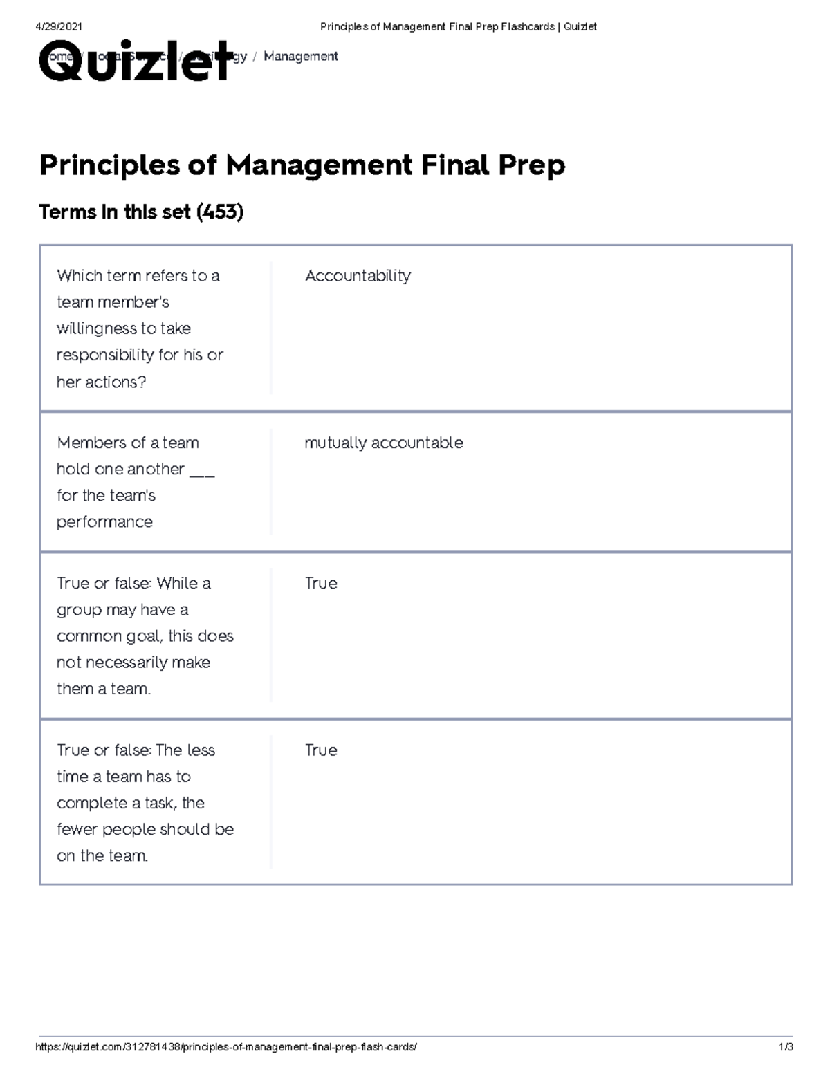 Principles Of Management Final Prep Flashcards Quizlet - True True Or ...