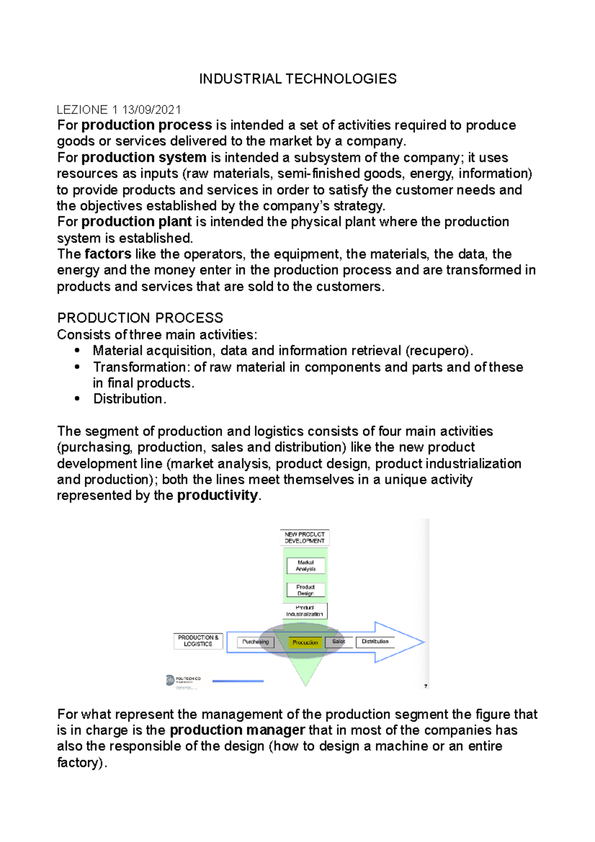 Industrial Technologies - INDUSTRIAL TECHNOLOGIES LEZIONE 1 13/09/ For ...