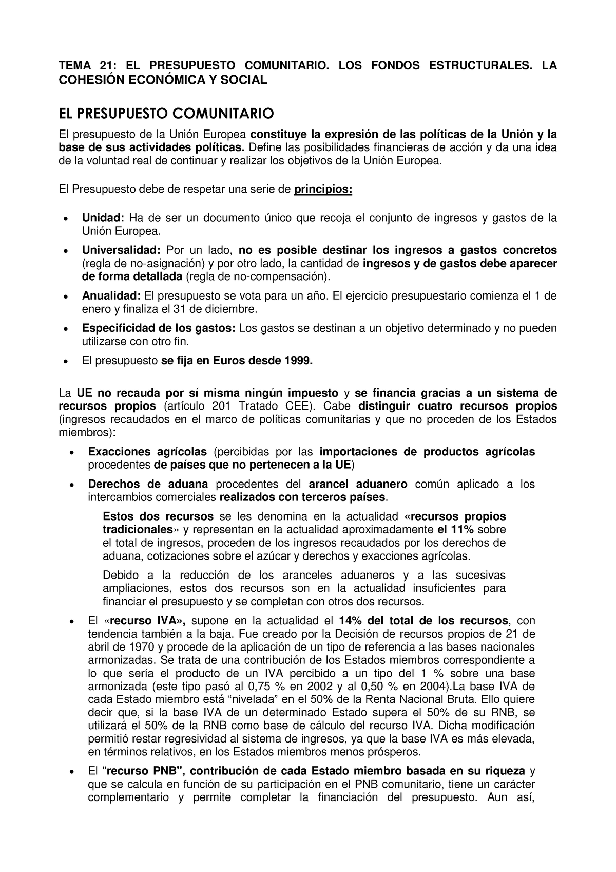 TEMA 21 EL Presupuesto Comunitario. LOS Fondos Estructurales. LA - TEMA ...