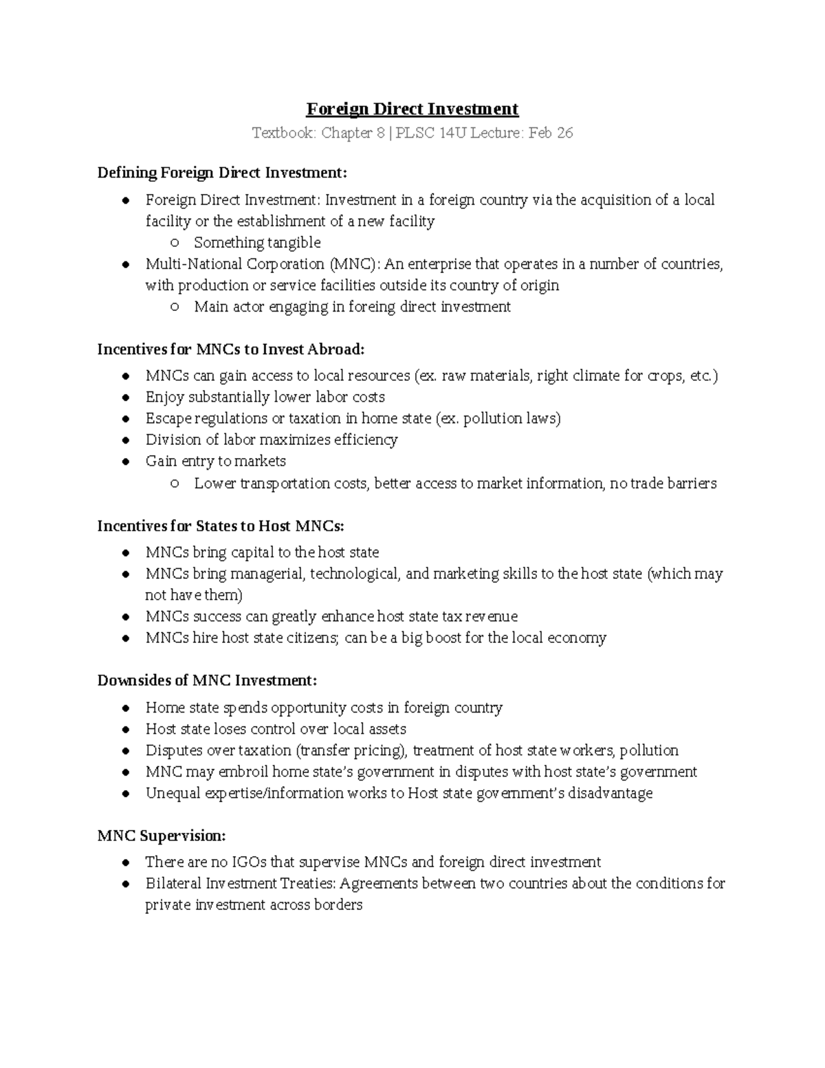 Foreign Direct Investment Notes - Foreign Direct Investment Textbook ...