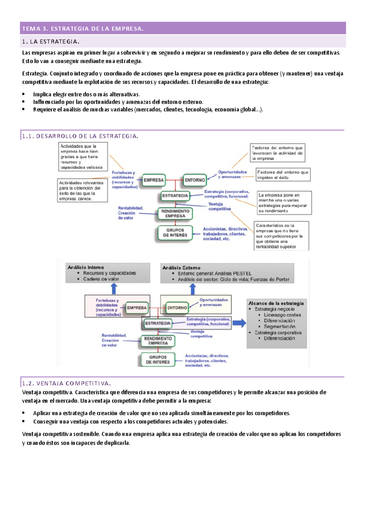 Temas 3 Y 4 - TEMA 3. ESTRATEGIA DE LA EMPRESA. 1. LA ESTRATEGIA. Las ...