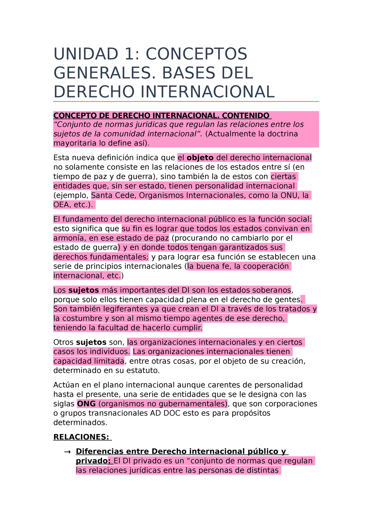 Apunte Internacional - UNIDAD 1: CONCEPTOS GENERALES. BASES DEL DERECHO ...