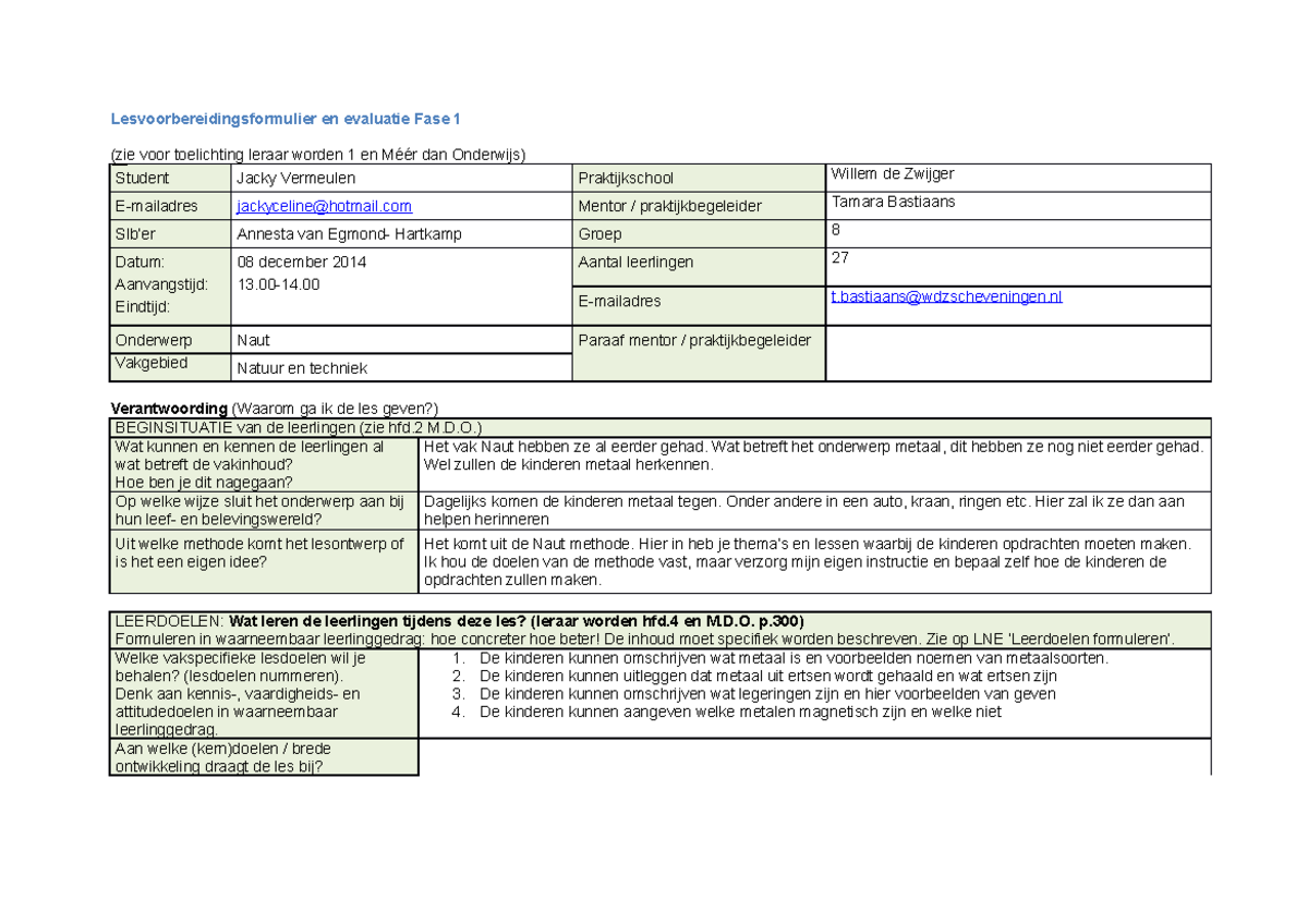 Practicum - een lesvoorbereiding voor pabo jaar 1, om te geven aan