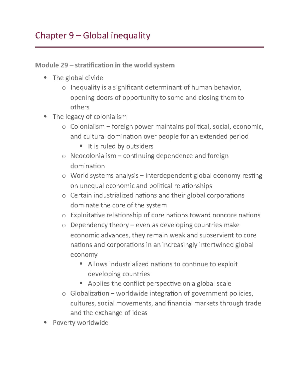 Chapter 9 - Lecture notes 9 - Chapter 9 – Global inequality Module 29 ...