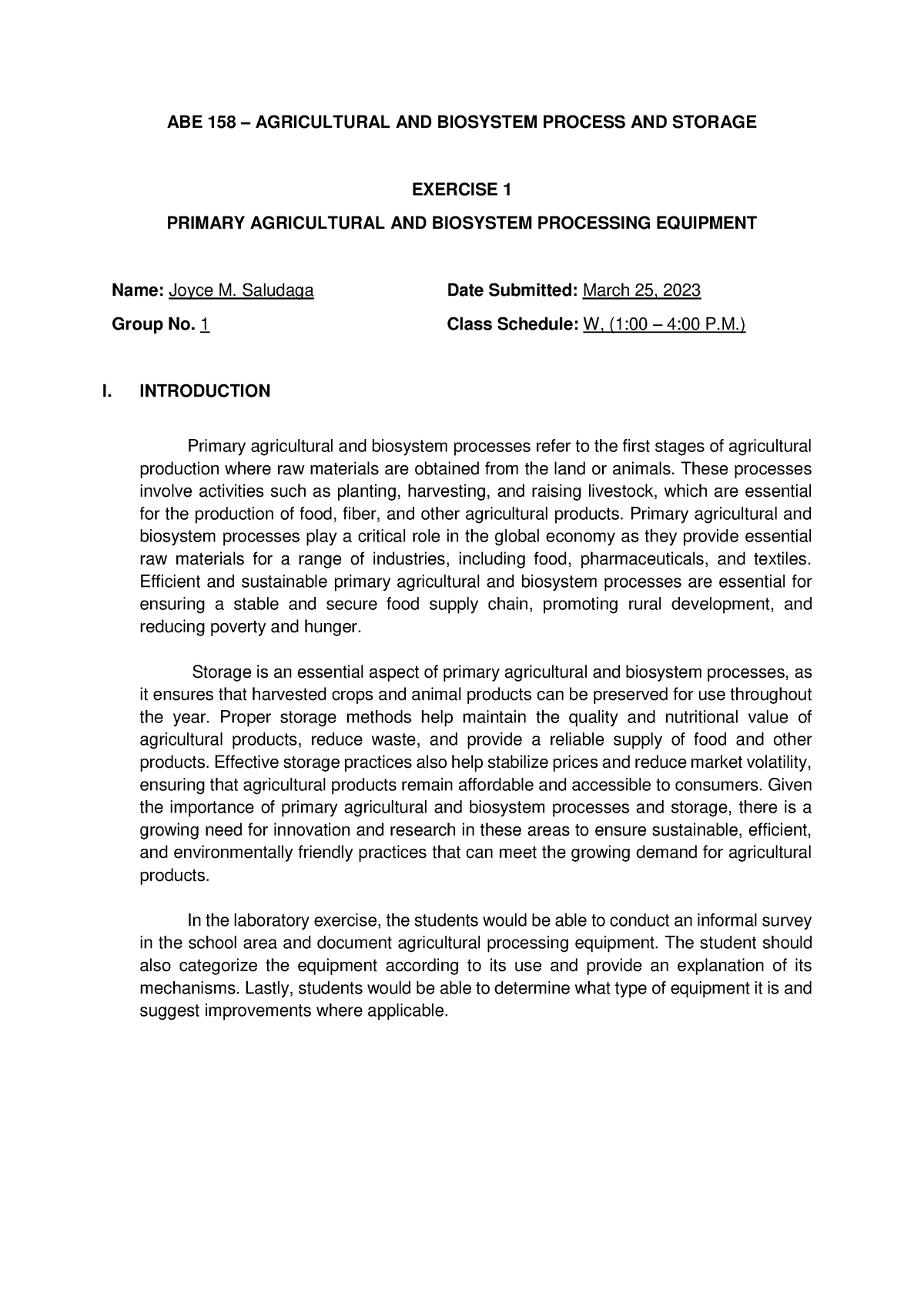 A036 Saludaga Lab 1 - NONE - Agricultural And Biosystems Engineering ...