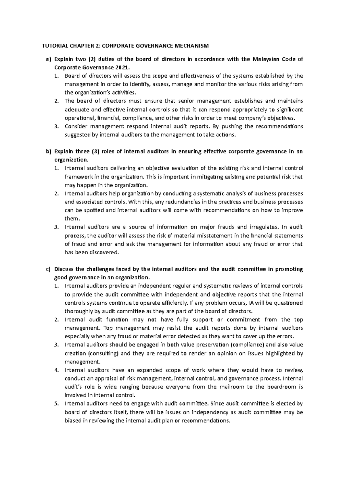 Tutorial Chapter 2 - TUTORIAL CHAPTER 2: CORPORATE GOVERNANCE MECHANISM ...