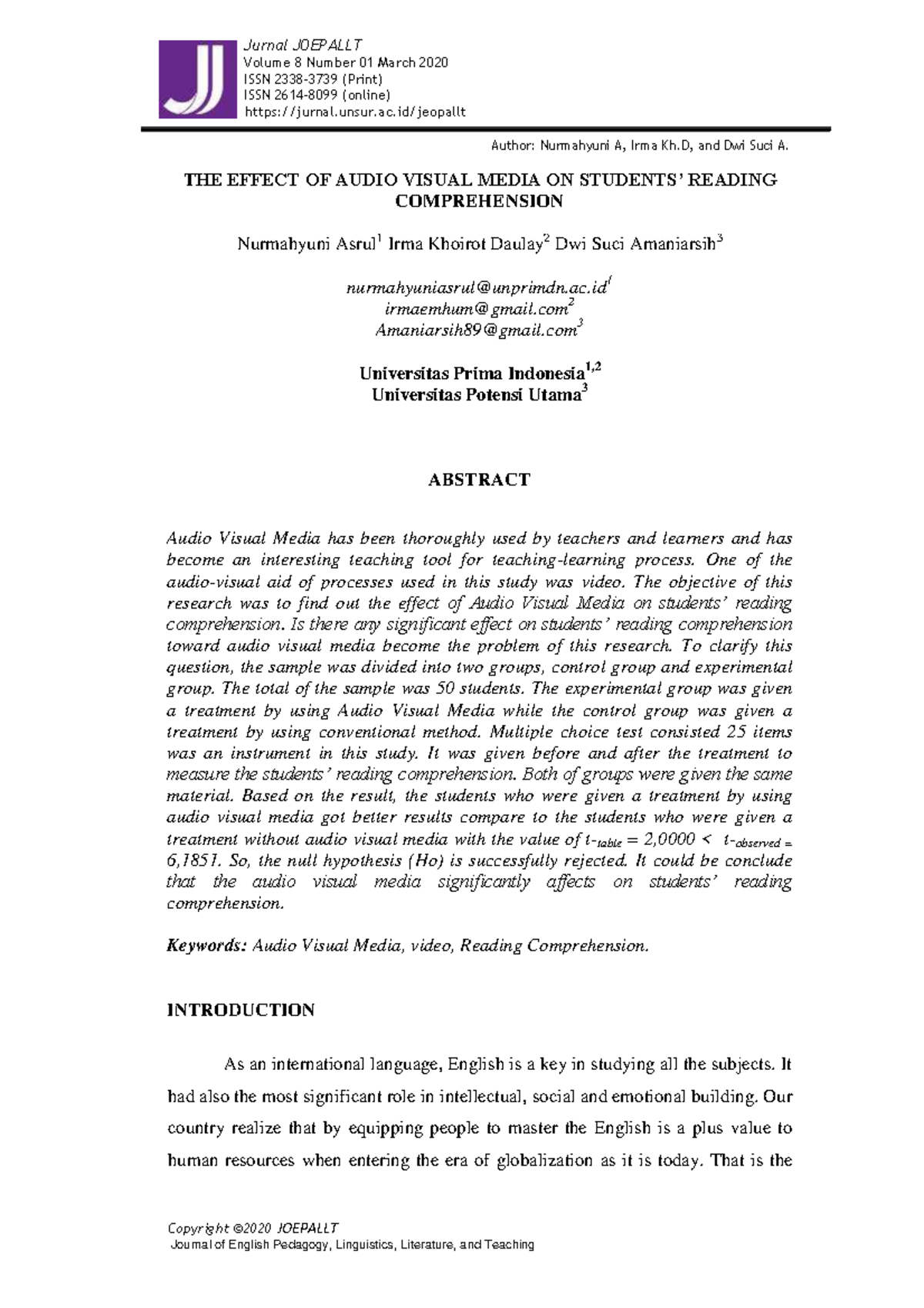 The Effect of Audio Visual Media on Stud - Volume 8 Number 01 March ...