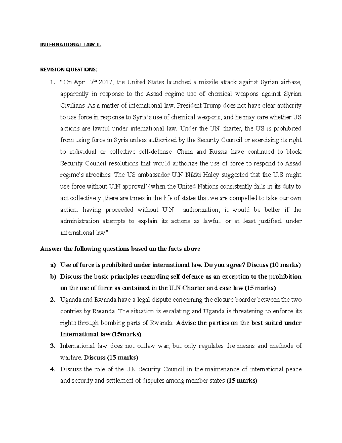 EXAM International LAW II - INTERNATIONAL LAW II. REVISION QUESTIONS; 1 ...