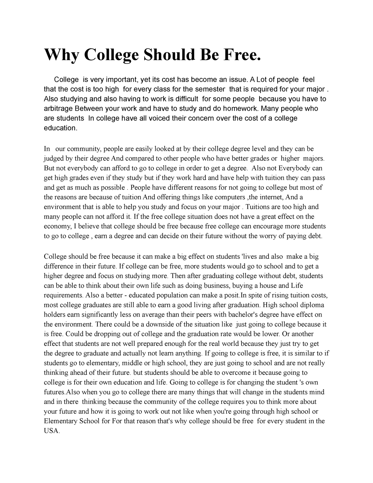 why college should be free research paper
