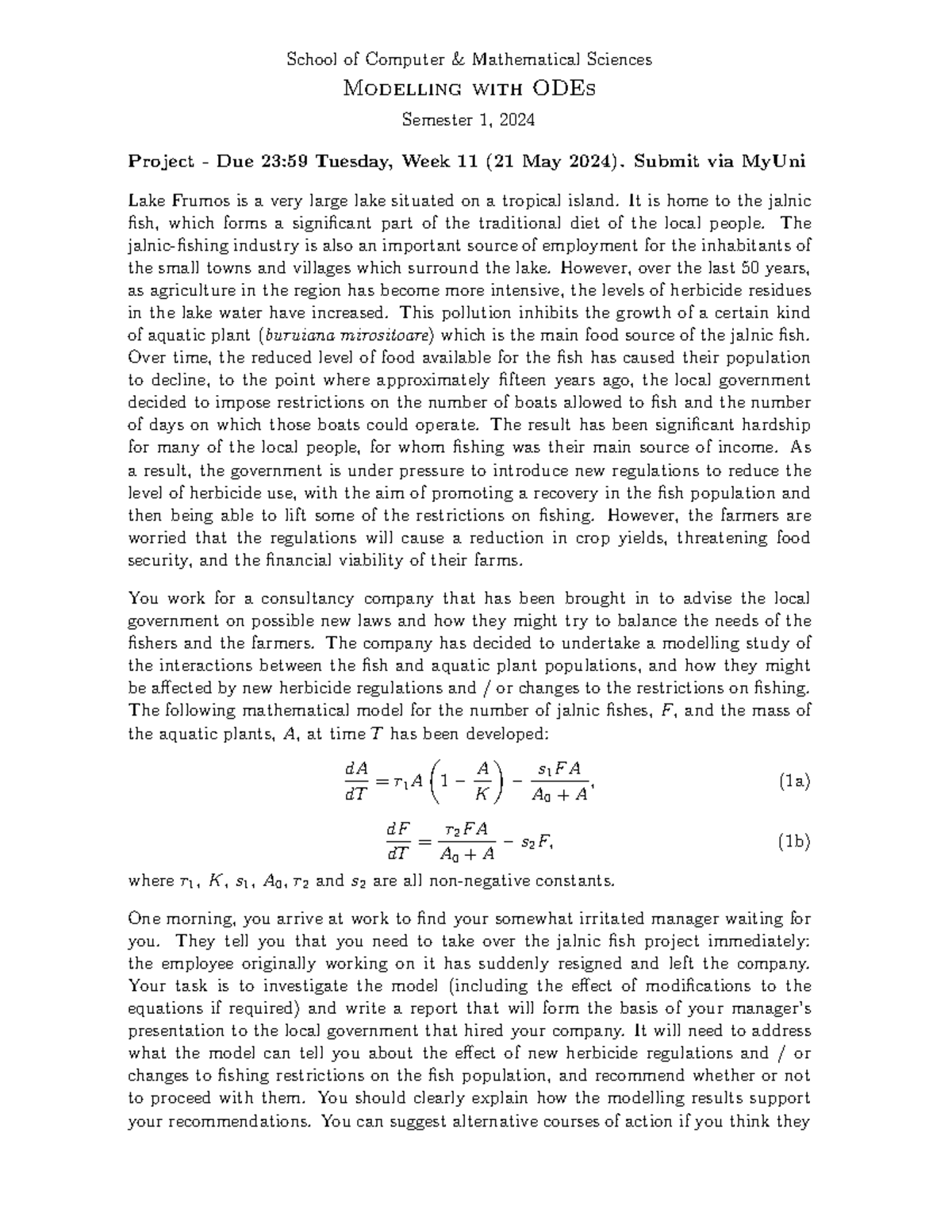 ODEs-2024-Project - course material - School of Computer & Mathematical ...