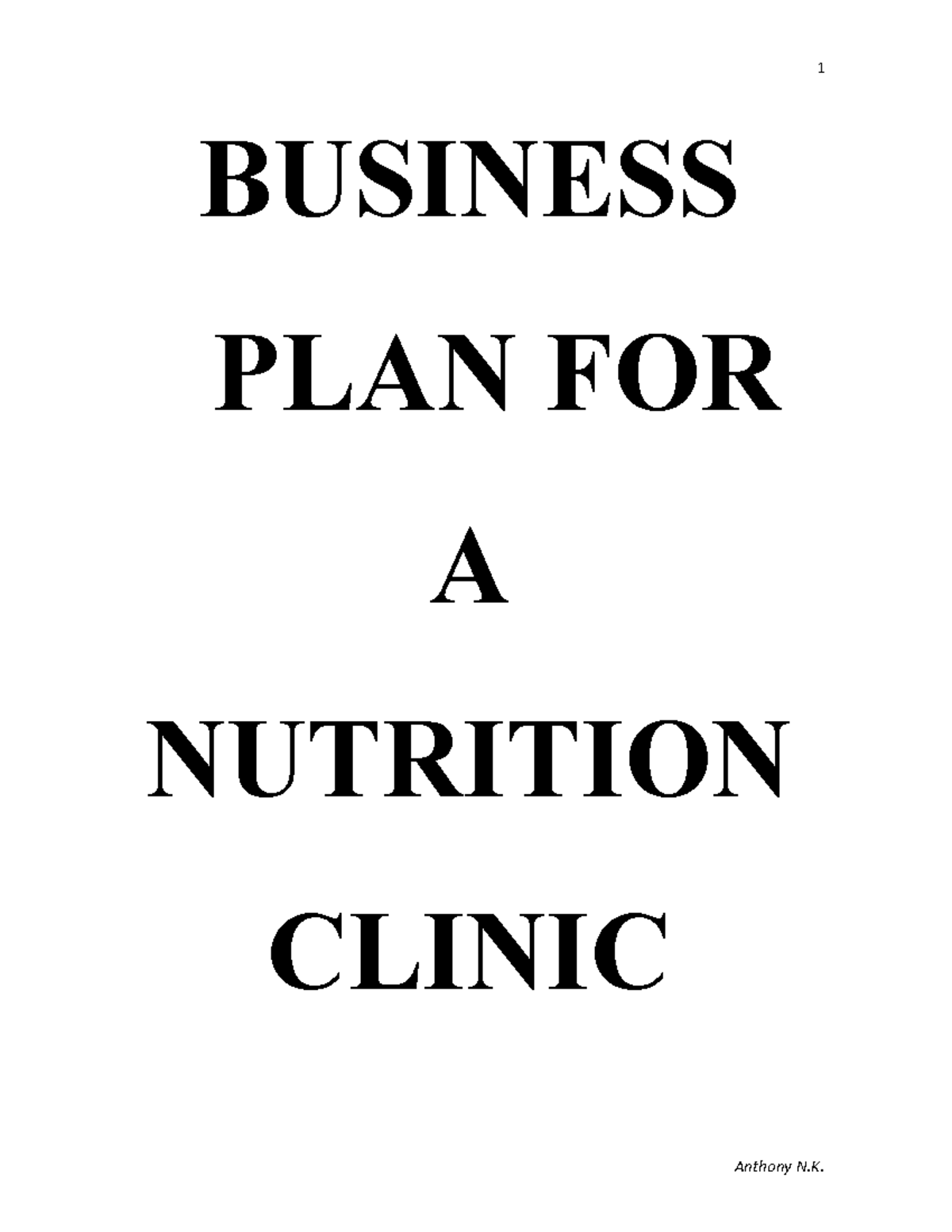 small business plan related to nutrition