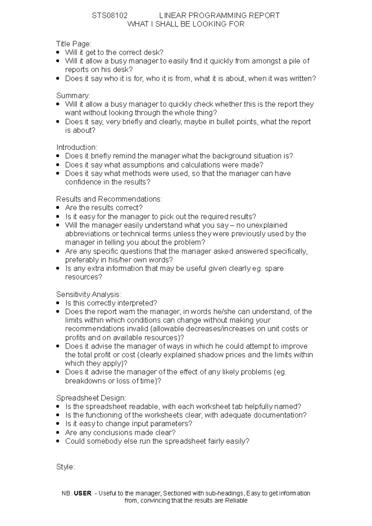 Report Points To Look For 1 - STS08102 LINEAR PROGRAMMING REPORT WHAT I ...