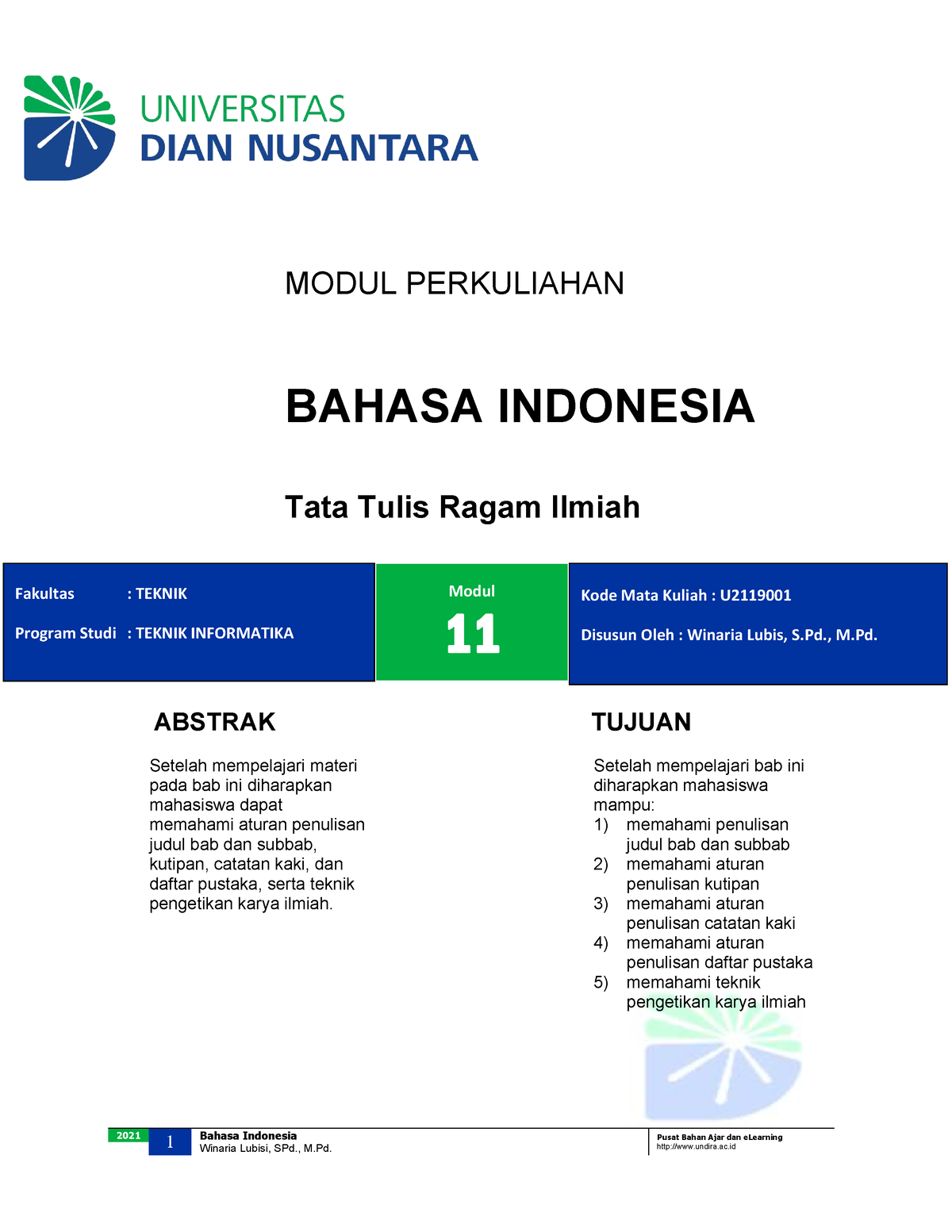 01. Modul 11 - Tata Tulis Dalam Ragam Ilmiah - MODUL PERKULIAHAN BAHASA ...