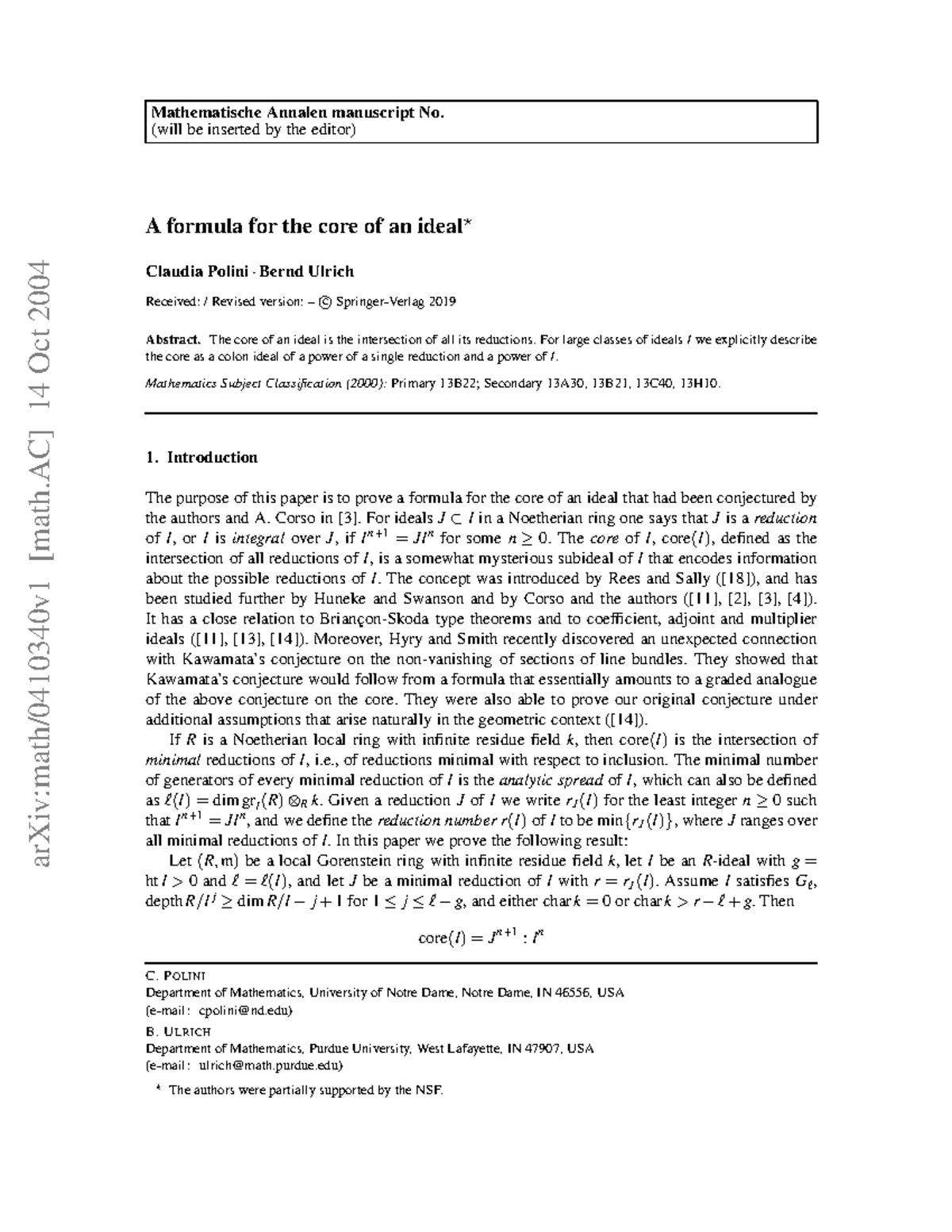 0410340 - Cours - arXiv:math/0410340v1 [math] 14 Oct 2004 Mathematische ...