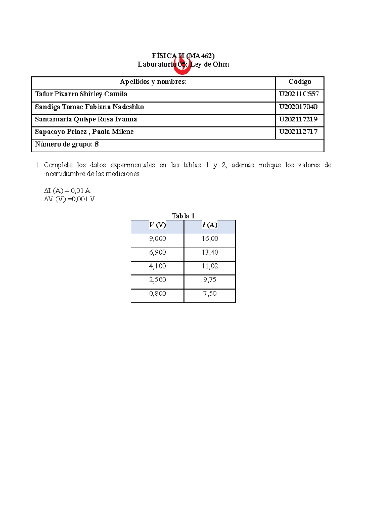 Reporte De Laboratorio 05 De Física II - FÍSICA II (MA462) Laboratorio ...