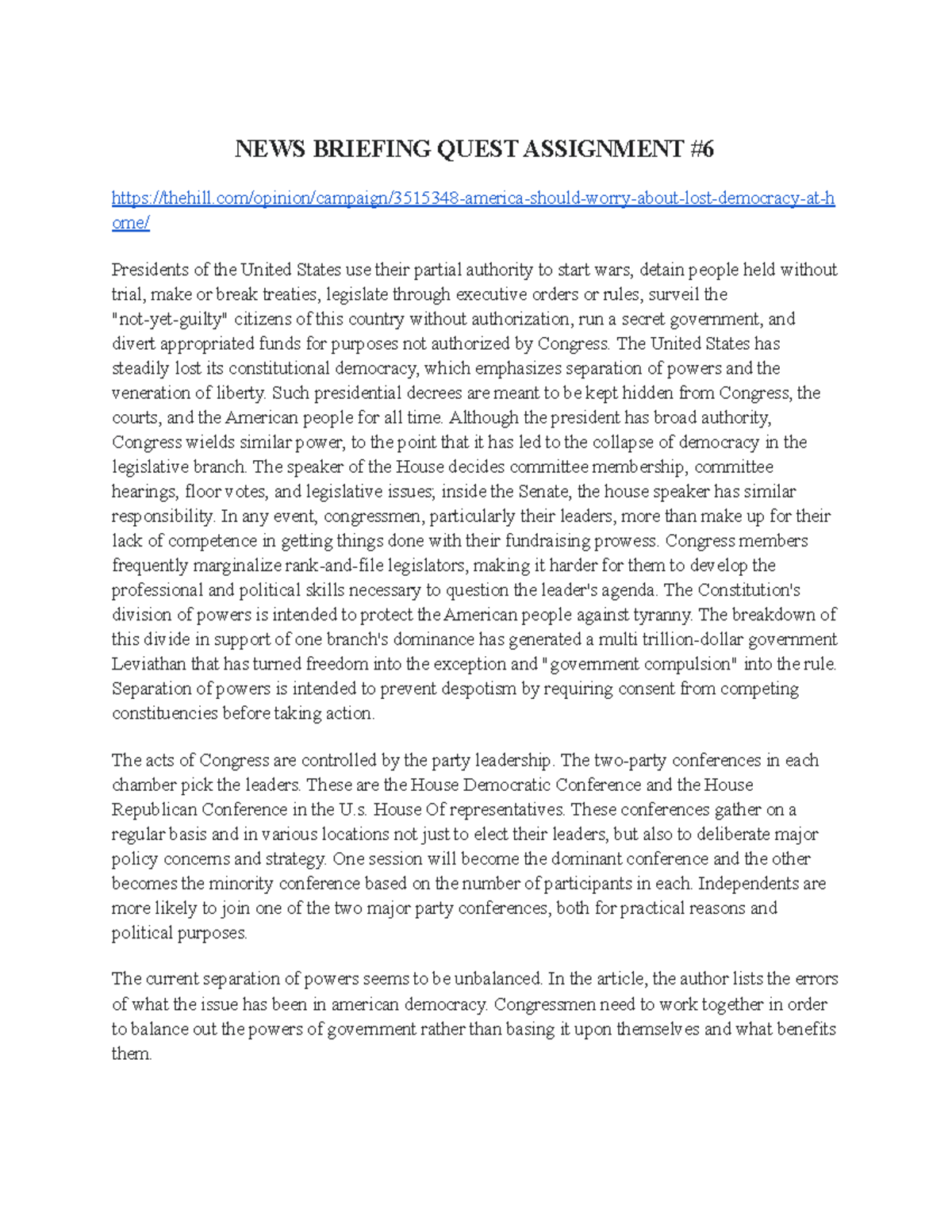 News briefing 6 - towson university - NEWS BRIEFING QUEST ASSIGNMENT ...