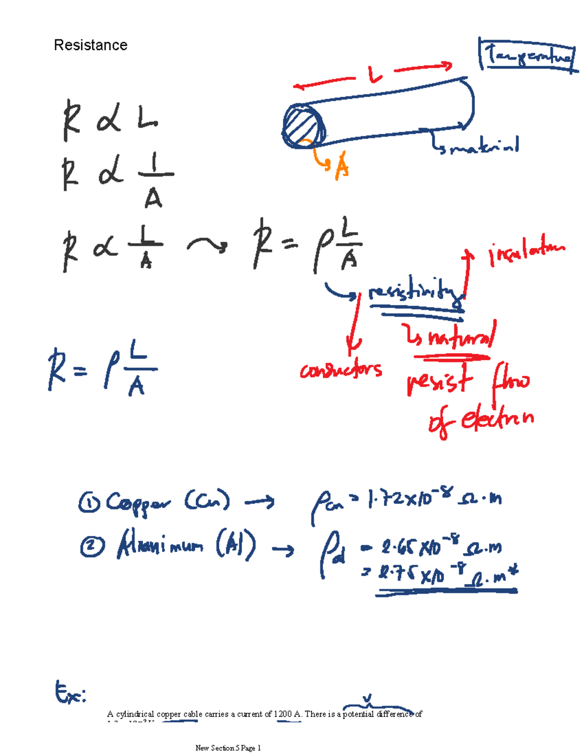 Physics Lecture - Resistance intro - A cylindrical copper cable carries ...