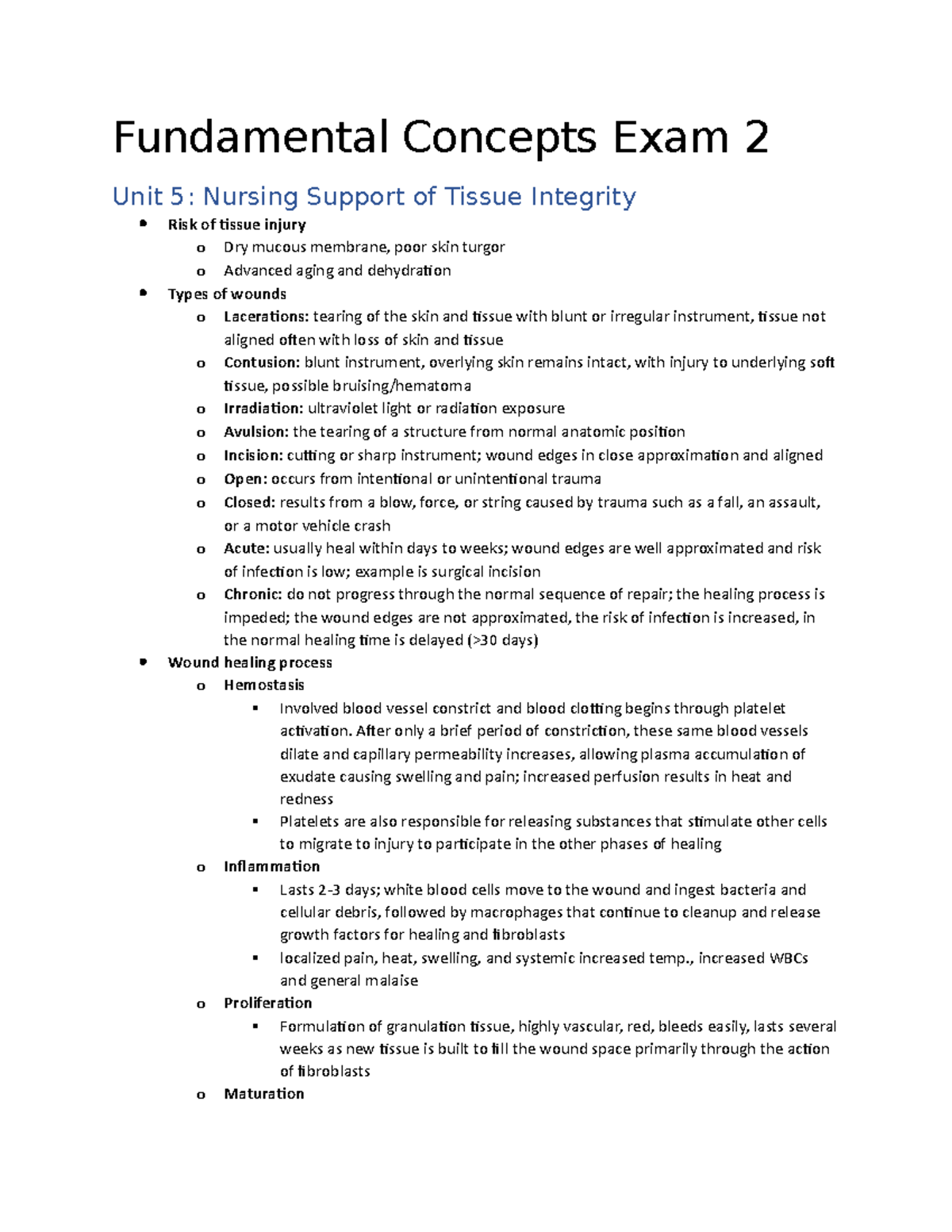 Exam 2 Review - Notes - Fundamental Concepts Exam 2 Unit 5: Nursing ...