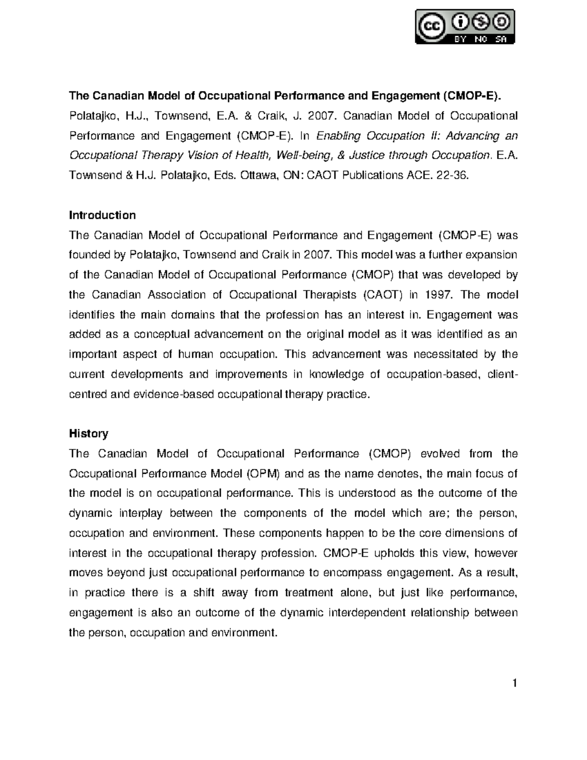 Das Canadian Model of Occupational Performance and Engagement