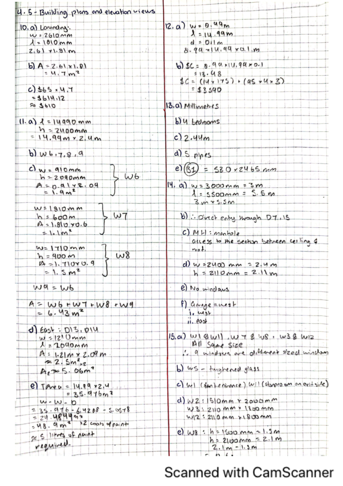 4.5 2 - maths answers - 4 Building plans and elevation views 10. a ...