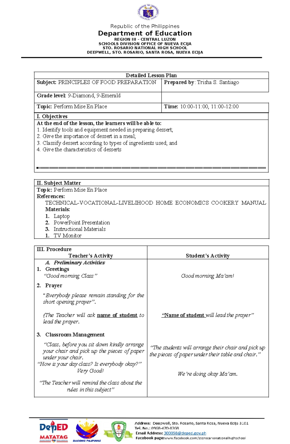 DLP IN TLE 9 (MISE EN Place) - Department of Education REGION III ...