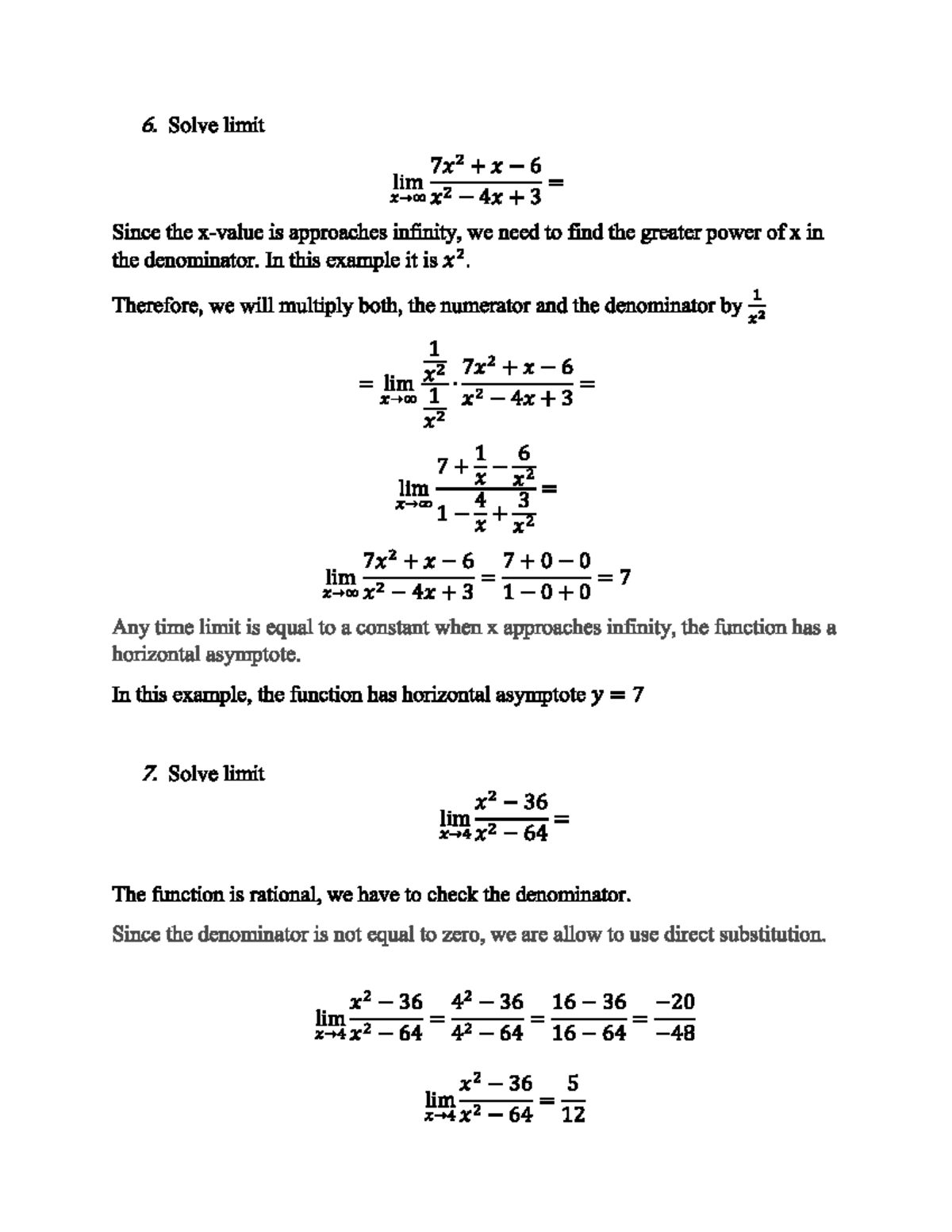 Test 1 Review Solving Limits - MATH 1501 - Studocu