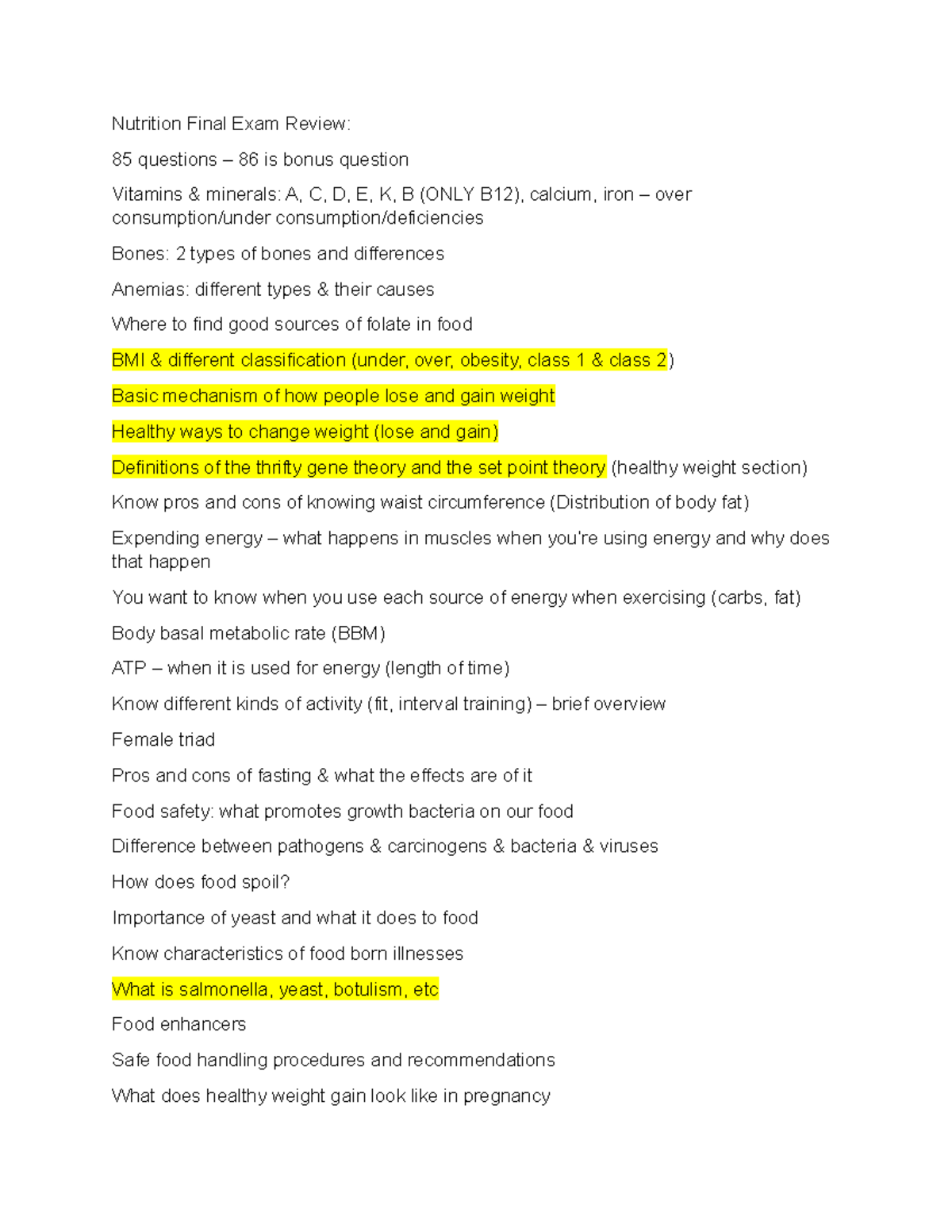 Nutrition 2 final review Nutrition Final Exam Review 85 questions