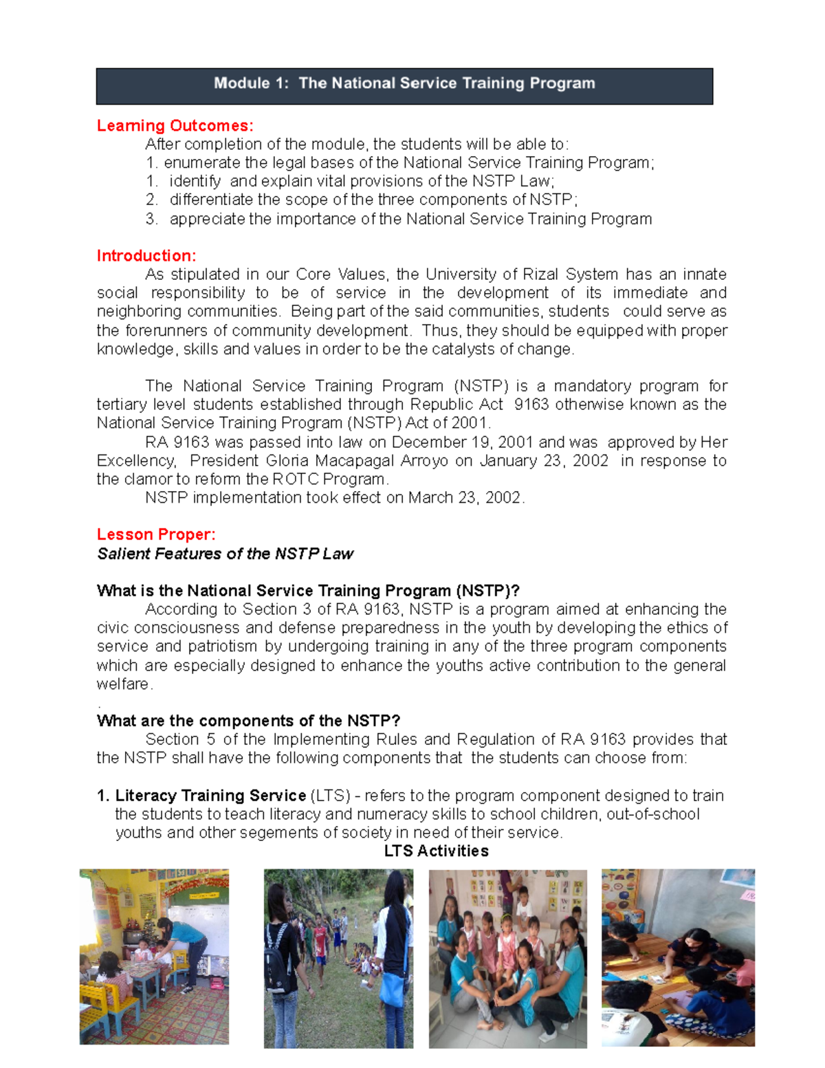 Copy of NSTP LTS Module 14 Learning After completion of