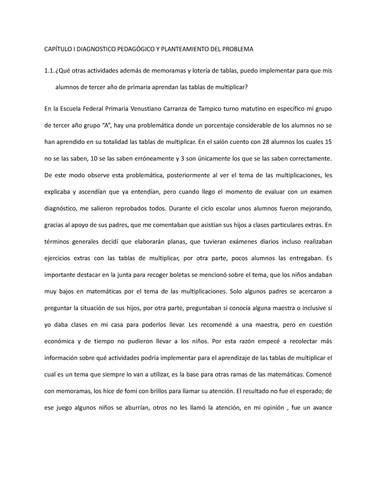 Cap Tulo I Diagnostico Pedag Gico Y Planteamiento Del Problema Cap Tulo I Diagnostico