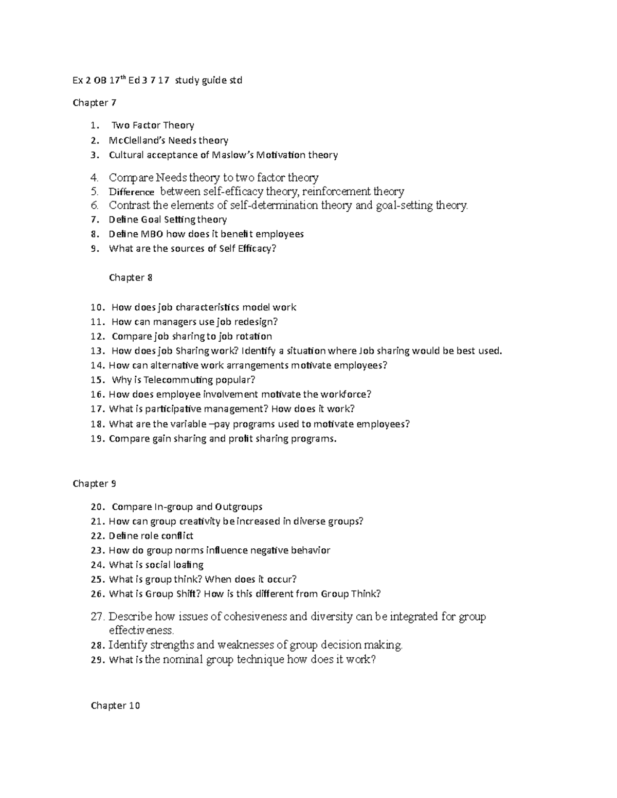 Ex 2 OB Ed 17 study guide std - Ex 2 OB 17th Ed 3 7 17 study guide std ...