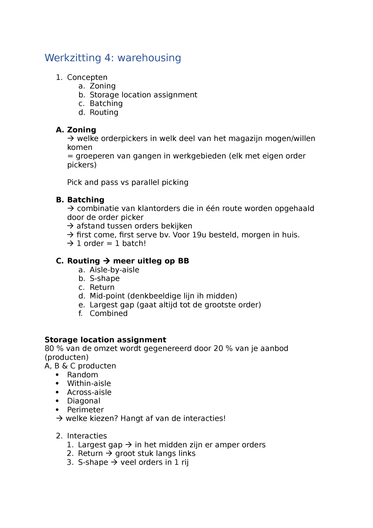 Werkzitting 4 Logistiek - Werkzitting 4: Warehousing 1. Concepten A ...