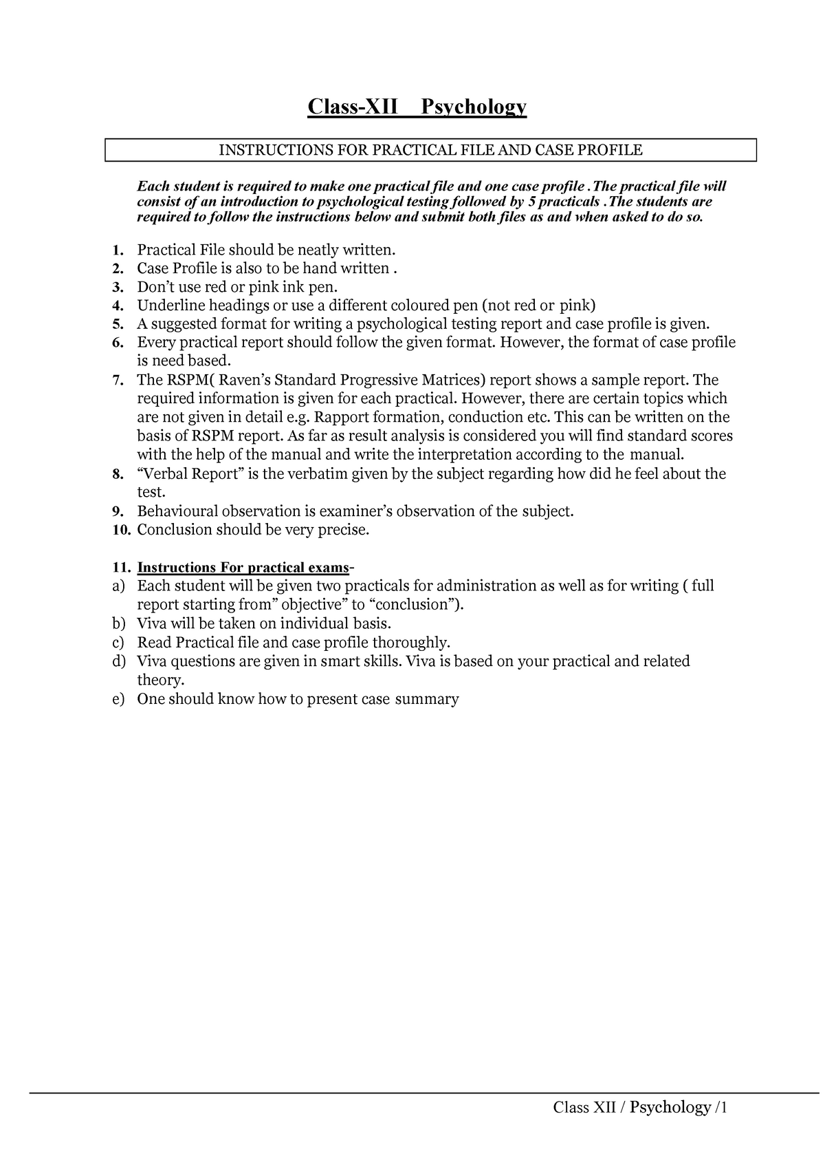 12 Psychology - Instructions For Practical File And Case Profile For ...