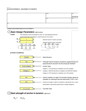 Pdfcoffee - Anchor Design - Design Data : - Anchor Bolt Diameter, D ...