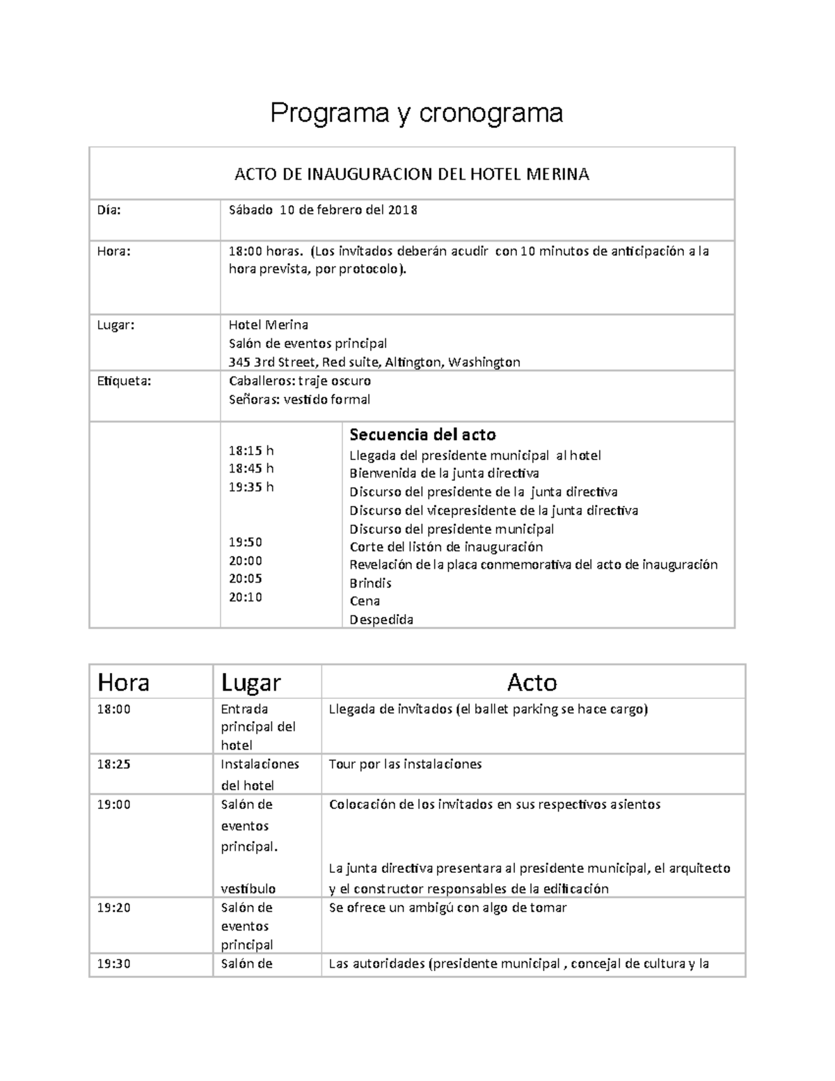 Programa Relaciones Publica - Programa Y Cronograma ACTO DE ...