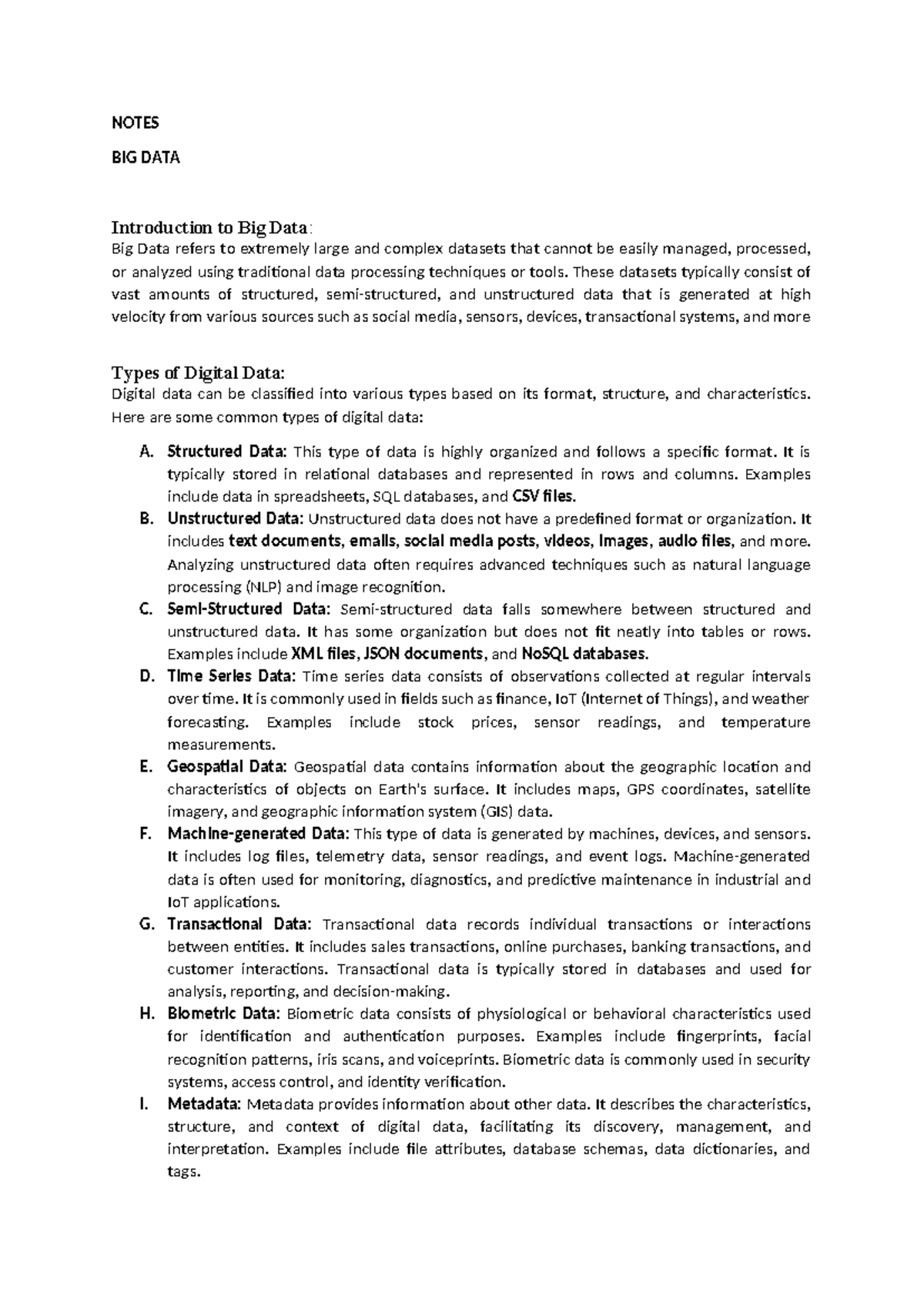 Notes-Big Data - NOTES BIG DATA Introduction to Big Data: Big Data ...