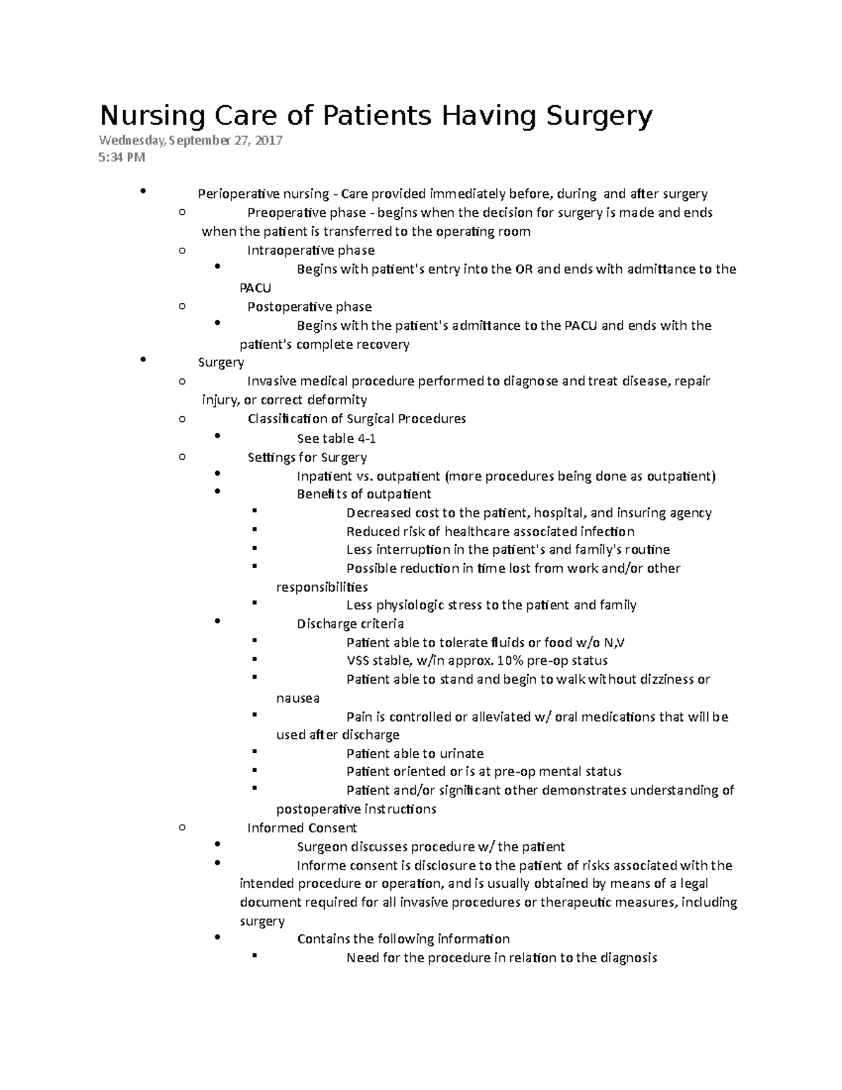 Nursing Care of Patients Having Surgery - outpatient (more procedures ...