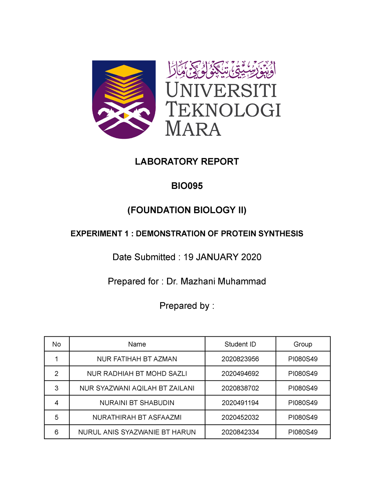 lab report biology matriculation experiment 1 sb015