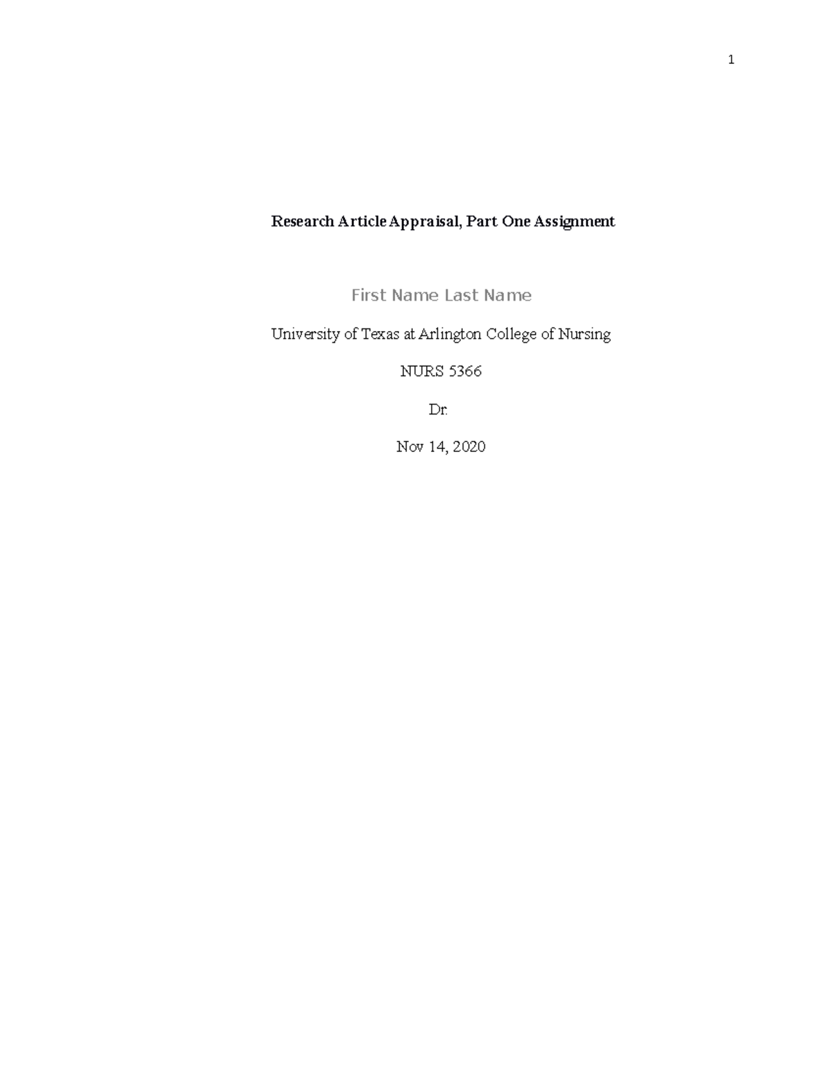 research article appraisal part one assignment